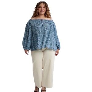 Terra & Sky Blue Depths Women's Plus Conv  Off the Shoulder Blouse Size 4X NWT